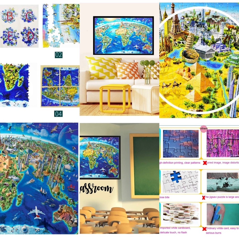 ★☆ 1000 Piece World Landmarks Map Puzzle Pape